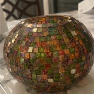 Very beautiful and bright vintage mosaic vase or candleholder. Made in India.